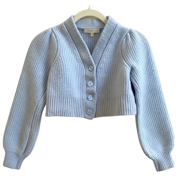 LoveShackFancy Avignon Baby Blue Crop Cardigan XS Wool Cashmere Knit Sweater - Picture 1 of 10